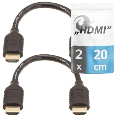 Afbeelding van valonic korte hdmi kabel pak van 2, 20cm 4k, ARC, UHD, Full HD, Ethernet, zwart, TV kabel, monitorkabel voor PC of Switch