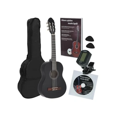 Afbeelding van Navarrez NV16PK klassieke gitaar starterset 1/2 zwart incl. Gig Bag, plectrums, leerboek en cd, clip tuner