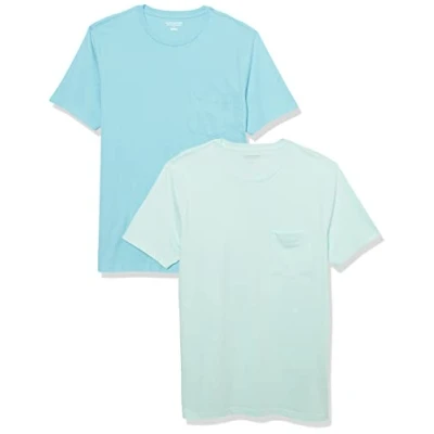 Afbeelding van Amazon Essentials Heren Slim Fit T shirt met korte mouwen en ronde hals, 2 stuks, lichtblauw/aquablauw, XS