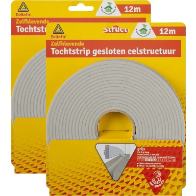 Afbeelding van Tochtstrip 2x tochtwering grijs zelfklevend universeel 12 m x 9 mm 4 Tochtstrippen