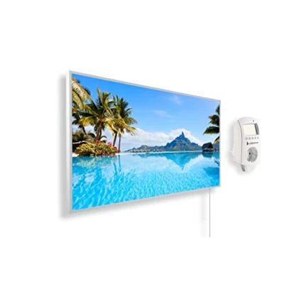 Afbeelding van Könighaus infraroodverwarming met fotomotief 600 Watt + slimme thermostaat &amp; app Energiebesparende infrarood wandverwarming opdruk Wit frame (01. Bora eiland)