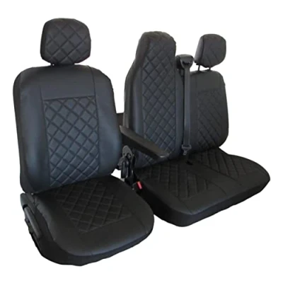 Afbeelding van Texmar VOORZIJDE Stoelhoezen 2+1 Ontworpen voor Renault Master na 2011 2020+ ALLE ZWART Eco Lederen RECHTS Hand Drive