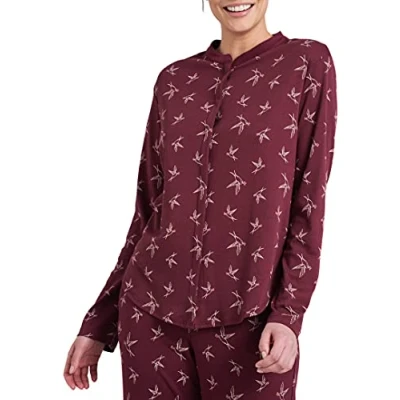 Afbeelding van Schiesser Langarm Pyjamashirt, Dames, Maat: 38, Burgund