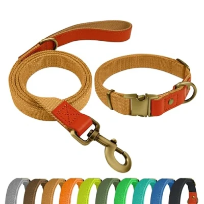 Afbeelding van QRDA Hondenhalsband en Riem Set Kaki Kleur Gepersonaliseerde Verstelbare Tactische voor Middelgrote Honden Grote