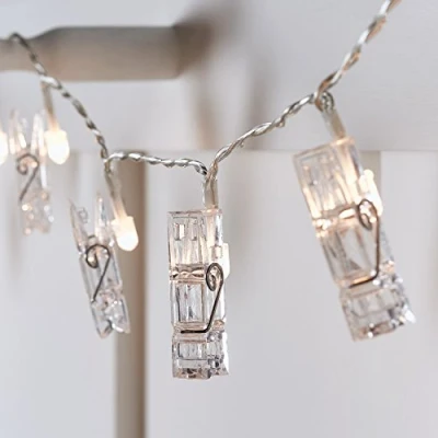 Afbeelding van Lights4fun 20 delige led wasknijpers, foto lichtketting met klemmen, warmwit, werkt op batterijen, timer, vintage, fotoclip, timer