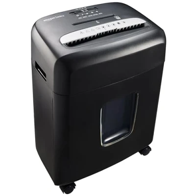 Afbeelding van Amazon Basics Papiervernietiger, microsnippers, voor 8 vellen, papier, cd‘s en creditcards, shredder (nieuw model, zwart)