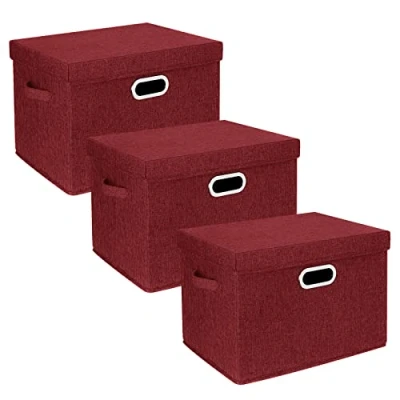 Afbeelding van TYEERS Grote Opbergdoos met Deksel, Opvouwbaar, Afwasbaar, Opbergbak 44x30x29 cm, Set van 3, Rood Wijn
