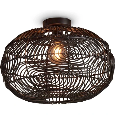 Afbeelding van Good&amp;Mojo Plafonniere Madeira Rotan Ovaal Zwart 48x48x30cm