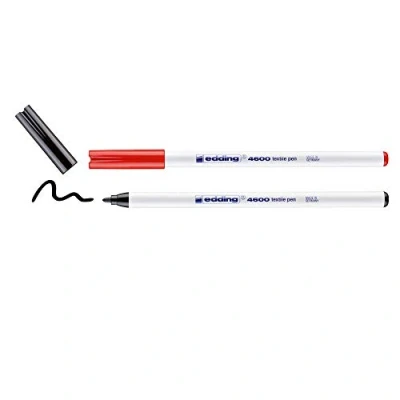 Afbeelding van edding 4600 textielstift zwart, rood 2 stuks ronde punt 1 mm textielstiften, wasmachinebestendig (60 C) voor het tekenen op textiel kledingstift