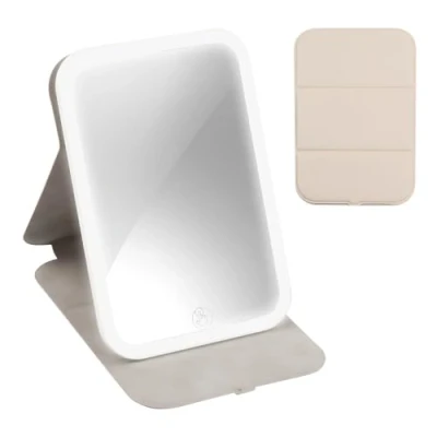 Afbeelding van Reizen make up spiegel draagbare LED verlichting 360 verlichte upspiegel touchscreen met licht 3 kleuren dimbare oplaadbaar tafelblad opvouwbare cosmetische