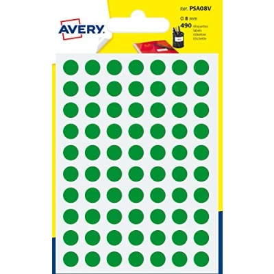 Afbeelding van Avery Psa08v Ronde Markeringsetiketten, Diameter 8 Mm, Blister Van 490 Stuks, Groen Markeringsetiketten