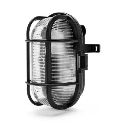 Afbeelding van Velamp Ovale wandlamp in kunststof + glas. Attack E27 max 60W Zwart