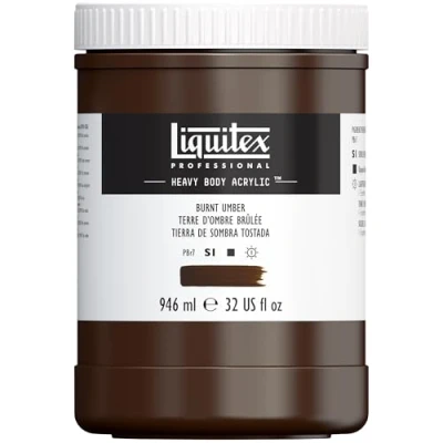 Afbeelding van Liquitex 4413128 Professionele acrylverf voor zwaar gebruik in kunstenaarskwaliteit met uitstekende lichtechtheid en boterachtige consistentie, pot van 946 ml Burnt Umbra