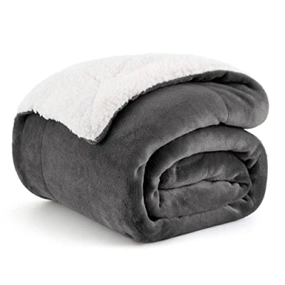 Afbeelding van Bedsure Sherpa en fleece deken donzige effen microvezeldeken voor op bed de bank, tweepersoons, donkergrijs, 150 x 200 cm