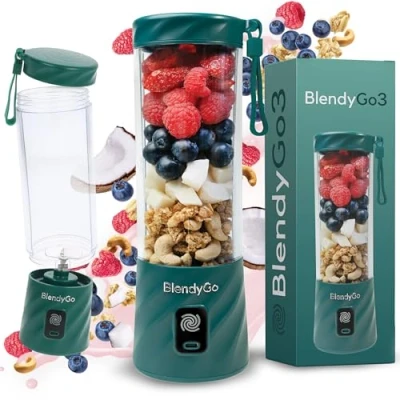 Afbeelding van BlendyGo 3® blender, smoothiemaker, kleine smoothieblender, draagbare mini USB mixer, Smoothie Maker to go, keukenmixer 550 ml, BPA vrij, PulseMotion en BlendPro techn. (Flesgroen)