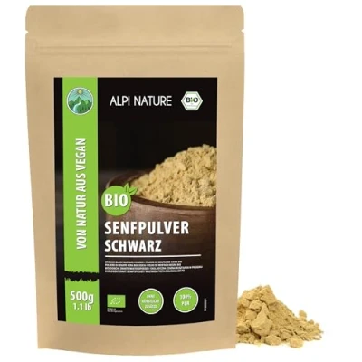 Afbeelding van Alpi Nature, biologisch mosterdmeel, zwart, bruin, 500 g, mosterdpoeder, mosterdmeel geel, gemalen mosterdzaad