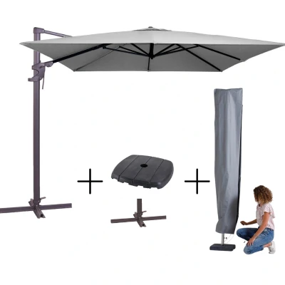 Afbeelding van MEGA COMBI DEAL! Madison Parasol monaco flex III light grey + voet hoes