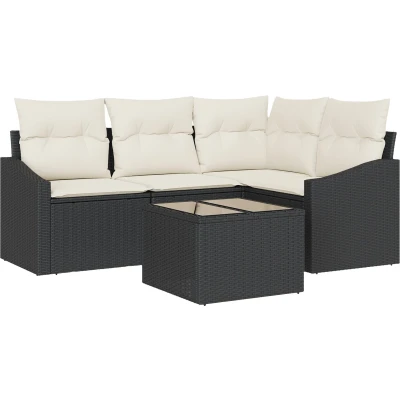 Afbeelding van vidaXL Tuin Sofa Set van 5 Beige kussens en zwart frame