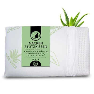 Afbeelding van MaxxGoods orthopedisch kussen, neksteunkussen van visco gelschuim met aloë vera beschermhoes en binnenvoering 100% katoen hoofdkussen, kussen voor zijslapers (42 cm x 70 15 cm)
