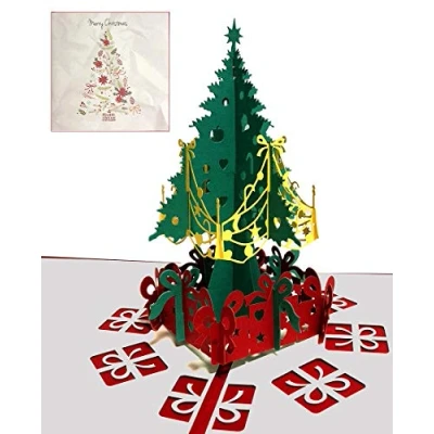 Afbeelding van Deesospro® 3D kerstkaarten, pop up wenskaart voor Kerstmis, envelop inbegrepen, kerstcadeaukaart, boom