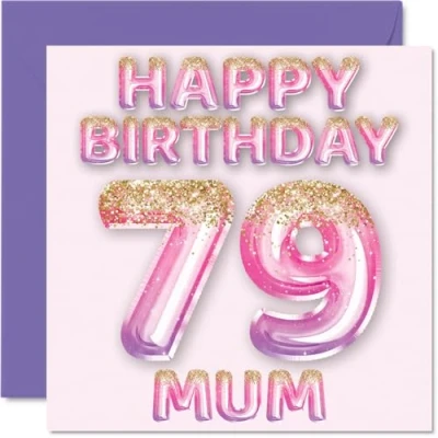 Afbeelding van 79e verjaardagskaart voor mama roze en paarse glitterballonnen gelukkige verjaardagskaarten 79 jarige moeder, moeder van zoon dochter, 145 mm x cadeau