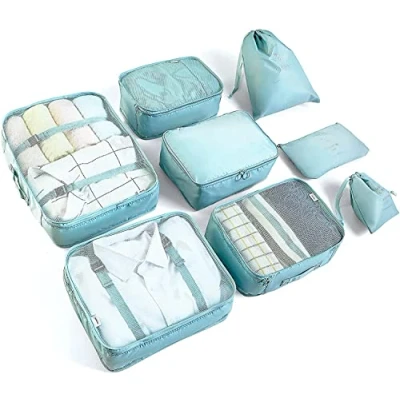 Afbeelding van BillyBath Organisatorset, Verpakkingsblokjes kleding tassen, schoenen reisorganisator, pak kubus, cosmetica, paktassen voor (8 delig, blauwgroen)