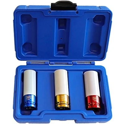 Afbeelding van S&amp;R Krachtdoppen 1/2 inch (12,5 mm) chroom MolyBDÄN dopsleutels 3 delig: 17 19 21 mm; wielwieldoppen slagmoersleutel steeksleutel Drive Profiel Impact kunststof box