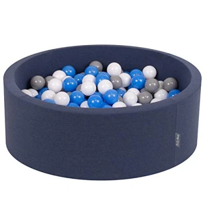 Afbeelding van KiddyMoon Schuim Ballenbak Voor Kinderen Met Ballen Ø 7 Cm Gemaakt In EU, Marineblauw:Grijs Wit Blauw,90X30cm/200