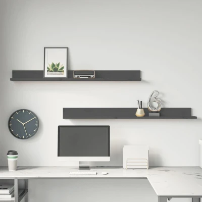 Afbeelding van Wandkasten 2 st 110x11x9 cm massief grenenhout grijs