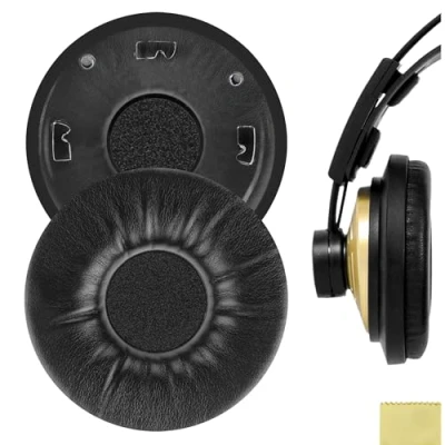 Afbeelding van Geekria QuickFit eiwit lederen vervangende oorkussens voor AKG K121, K121S, K141 MK II, K142 HD koptelefoon oorkussens, headset oorkussen reparatie onderdelen (zwart)