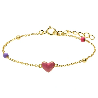 Afbeelding van Lucardi Kinder Zilveren goldplated Armband met roze hartje 925 Zilver Goudkleurig 15 cm