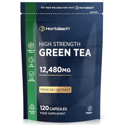 Afbeelding van Groene Thee Capsules 12480mg 120 Vegan Extrakt Stk EGCg Green Tea Extract Hoog Gedoseerd Horbaach