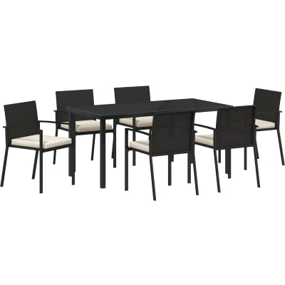 Afbeelding van vidaXL 7 delige Tuin Eetset Zwart Poly Rattan
