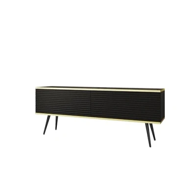 Afbeelding van 3E 3xE living.com tv kast met lamellen in zwarte kleur gouden poten, D: L: 135 cm, H: 32 woonkamermeubels, Tele, tafel
