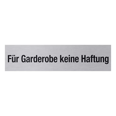 Afbeelding van Metafranc Plakbord &quot;Voor garderobe geen hechting&quot; 160 x 40 mm van aluminium in moderne roestvrijstalen look zelfklevende achterkant / verzachting informatiebord bedrijfsmarkering 507030