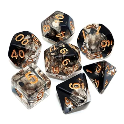 Afbeelding van CREEBUY 7 stuks DND spel dobbelstenen set voor kerkers en draken D&amp;D RPG Pathfinder tafelspellen transparante mix zwarte wolk polyhedraal