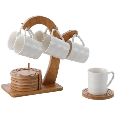 Afbeelding van Set van koffiekopjes Home ESPRIT Wit Natuurlijk Bamboe Porselein 90 ml