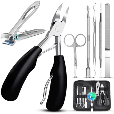 Afbeelding van Teennagelknipper set voor dikke en ingegroeide stoere teennagel vingernagel, 7 delige nagelknipper professionele nagelsnijder, zware roestvrijstalen pedicure teennagelschaar meer mannen