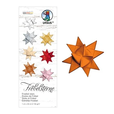 Afbeelding van Ursus 3200040 papierstroken voor kikkersterren, lichtoranje, van tekenpapier 130 g/m², ca. 1 x 50 cm, 100 stroken 25 sterren, knutselklassiekers de kersttijd