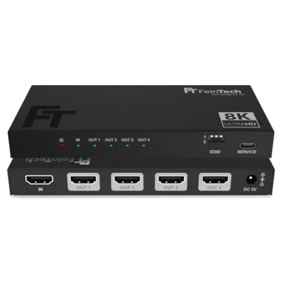 Afbeelding van FeinTech SP410 HDMI 2.1 Splitter 1 in 4 Out 4K 120Hz 8K VRR ALLM, verdeler met downscaler voor monitoren tegelijkertijd, CEC Pass, compatibel HDCP 2.3, HDR, Dolby Vision