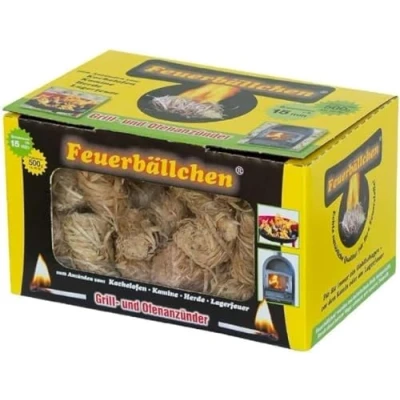 Afbeelding van Feuerbällchen het origineel voor aansteken van kachel, open haard, grill, kampvuur pure natuurlijke producten bestand tegen vocht Made in Germany 0,5 kg doos (ca. 40 stuks)
