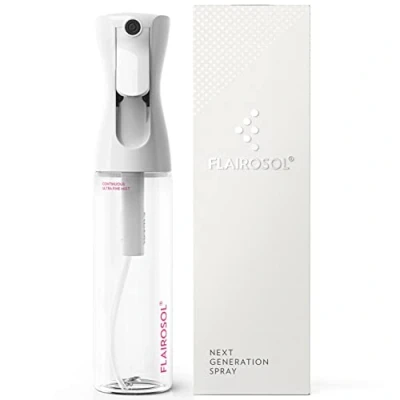 Afbeelding van FLAIROSOL The Original, Continuous Ultra Fine Mist verstuiver, multifunctioneel wonder voor haar, huid, huis, huisdieren en meer, navulbaar herbruikbaar, 300 ml, transparante fles roze opdruk