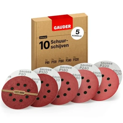 Afbeelding van GAUDER Starter Schuurschijven Set voor Excentrische Schuurmachines Ø 125mm 10 Stuks Schuurpapier Klittenband Schuurpad Rond Elk 2 x 80/120/180/240/320 Korrel