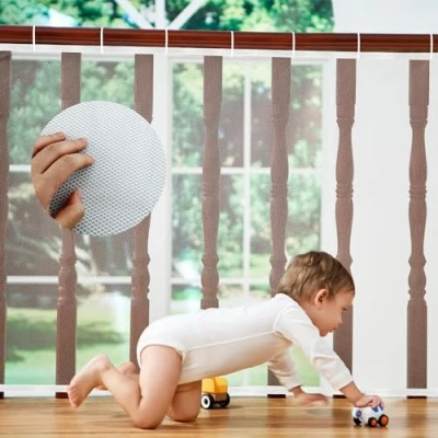 Afbeelding van Verhoogd duurzaam veiligheidsnet voor trappen kinderen, reling veiligheidsnet, trapbeschermingsnet trapleuning, hek, balkon, babybalkonnet (2 m