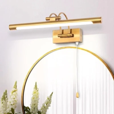Afbeelding van TYhogar LED 8W IP44 Spiegelwandlamp Badkamerverlichting Messing Binnenverlichting Met Schakelaar 40CM 3000K Wandlampen Voor Schilderijen En Vitrines Verstelbare Arm Leeslampen