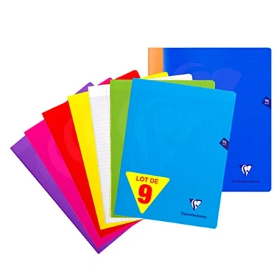 Afbeelding van Clairefontaine 323361AMZC Set van 9 Mimesys Schriften 24x32cm 96 Pagina&#039;s 90g 7 Grote ruiten in Blauw/Rood/Geel/Groen/Violet/Rose/Kleurloos + 2 Kleine Marineblauw/Oranje