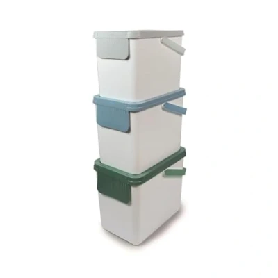 Afbeelding van Snips Set van 3 afvalemmers voor de keuken, x 25 liter, stapelbaar, 26 36 50 cm, kleur: wit, gemaakt in Italië.