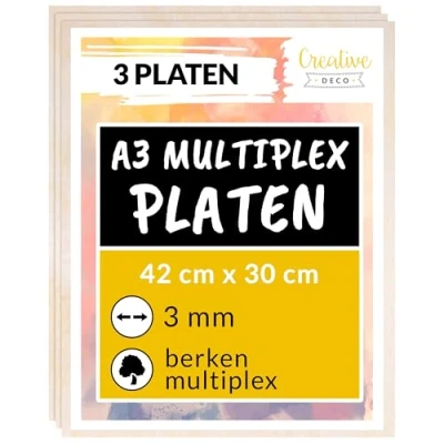 Afbeelding van Creative Deco 3 x A3 Multiplex 420 300 mm Baltische Berkenhout DIY, Kunst