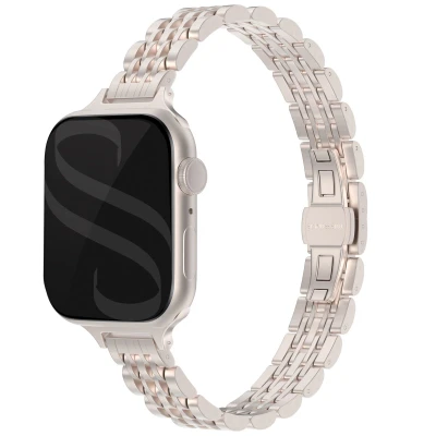 Afbeelding van Apple Watch bandje Staal Beige Geschikt voor Series1/2/3/4/5/6/7/8/9/10/SE (38/40/41 mm) Series 10 (42 Sterrenlicht