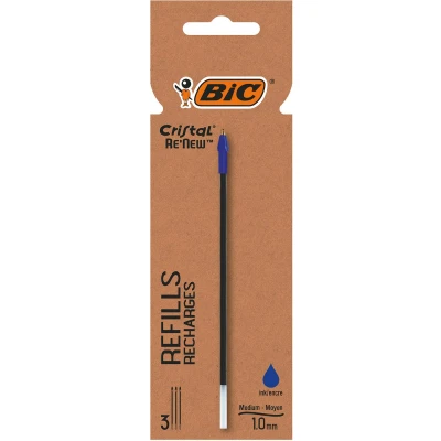 Afbeelding van Bic Cristal Re&#039;new Balpenvulling, Medium, 3 St, Blauw Balpenvullingen